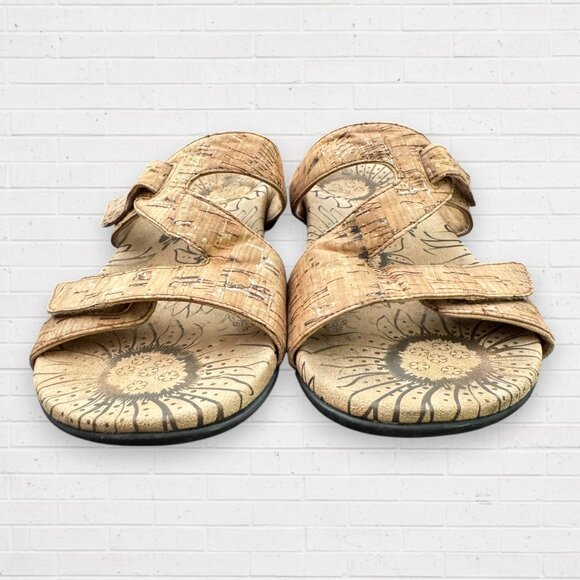 VIONIC Amber Tan Gold Cork Slingback Adjustable Strappy Sandals 7 WIDE - Picture 4 of 9